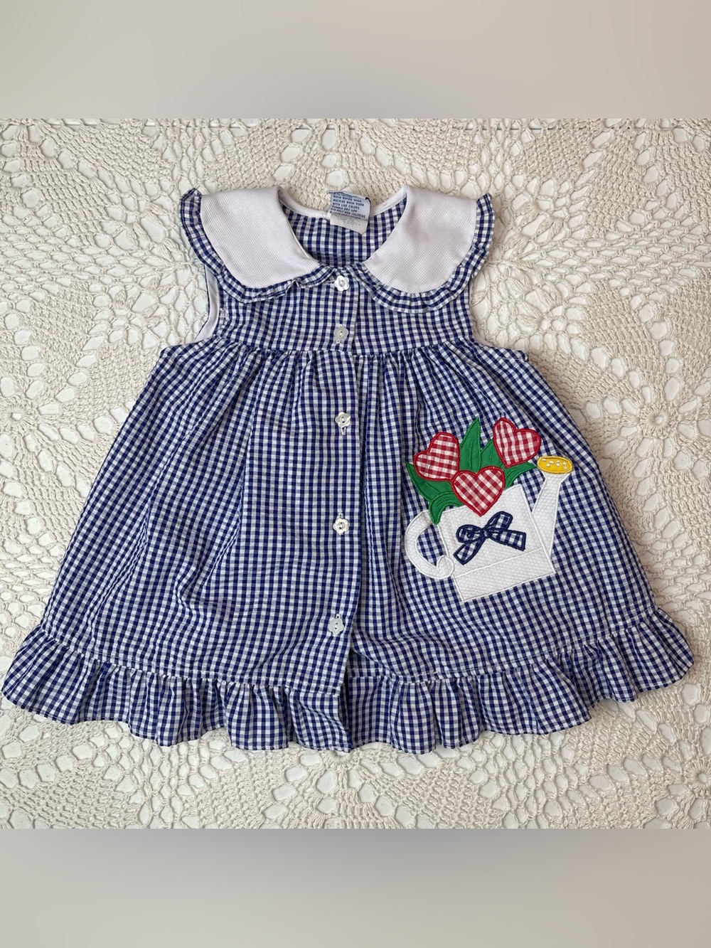 Vintage 1990s Samara Girls 2t Garden Watering Can Gingham Dainty Dress